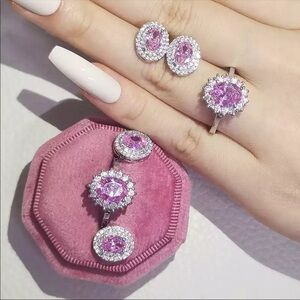 Pink ring with matching earring set 925